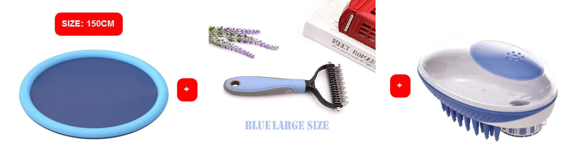 Blue Bundle Package (1 Splash Pad 150cm + 1 Large Hair Removal Comb + 1 Bath Brush 2-in-1) [Private Listing U1382424]